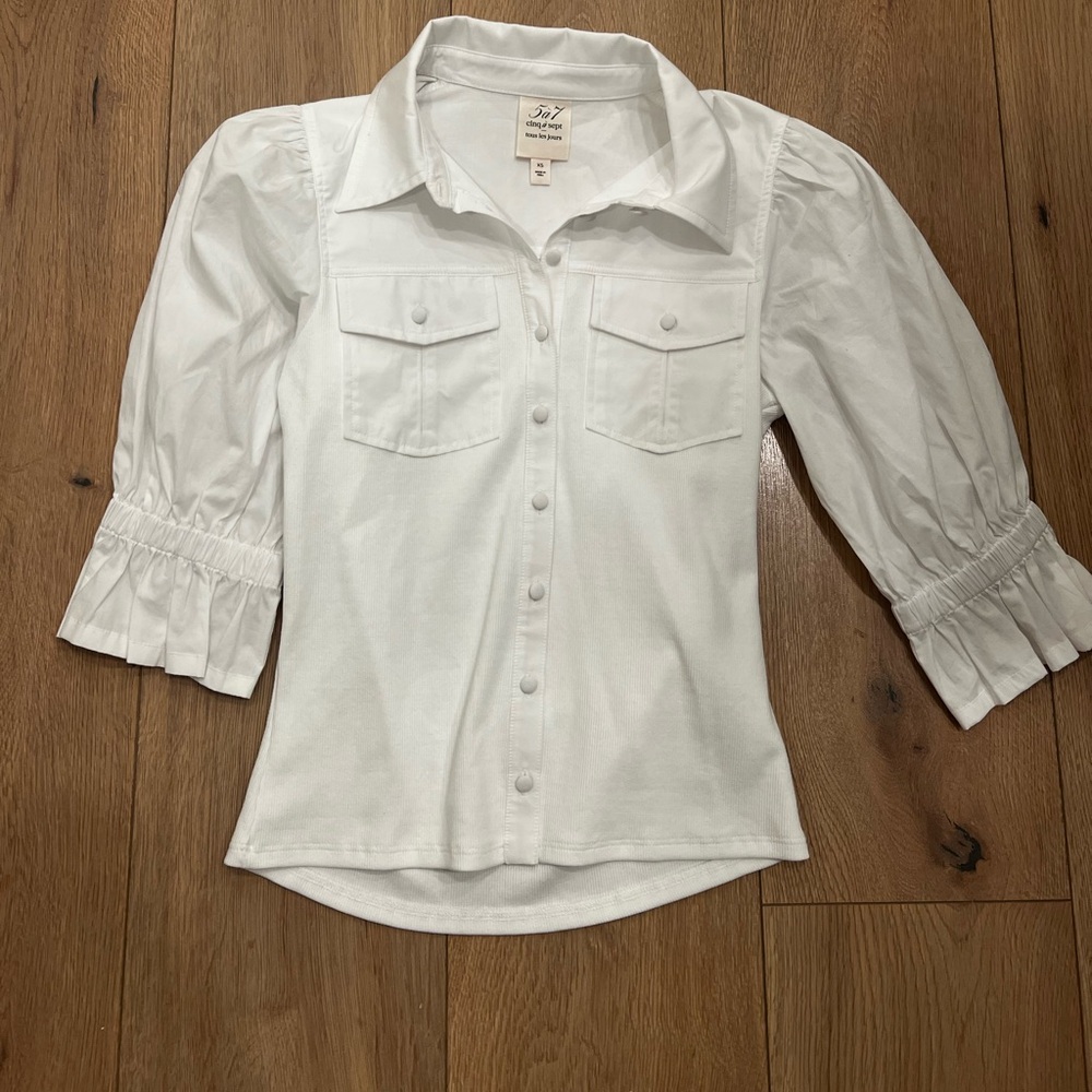 Cinq à Sept Lyric Mixed Media Stretch Cotton Button Up Shirt